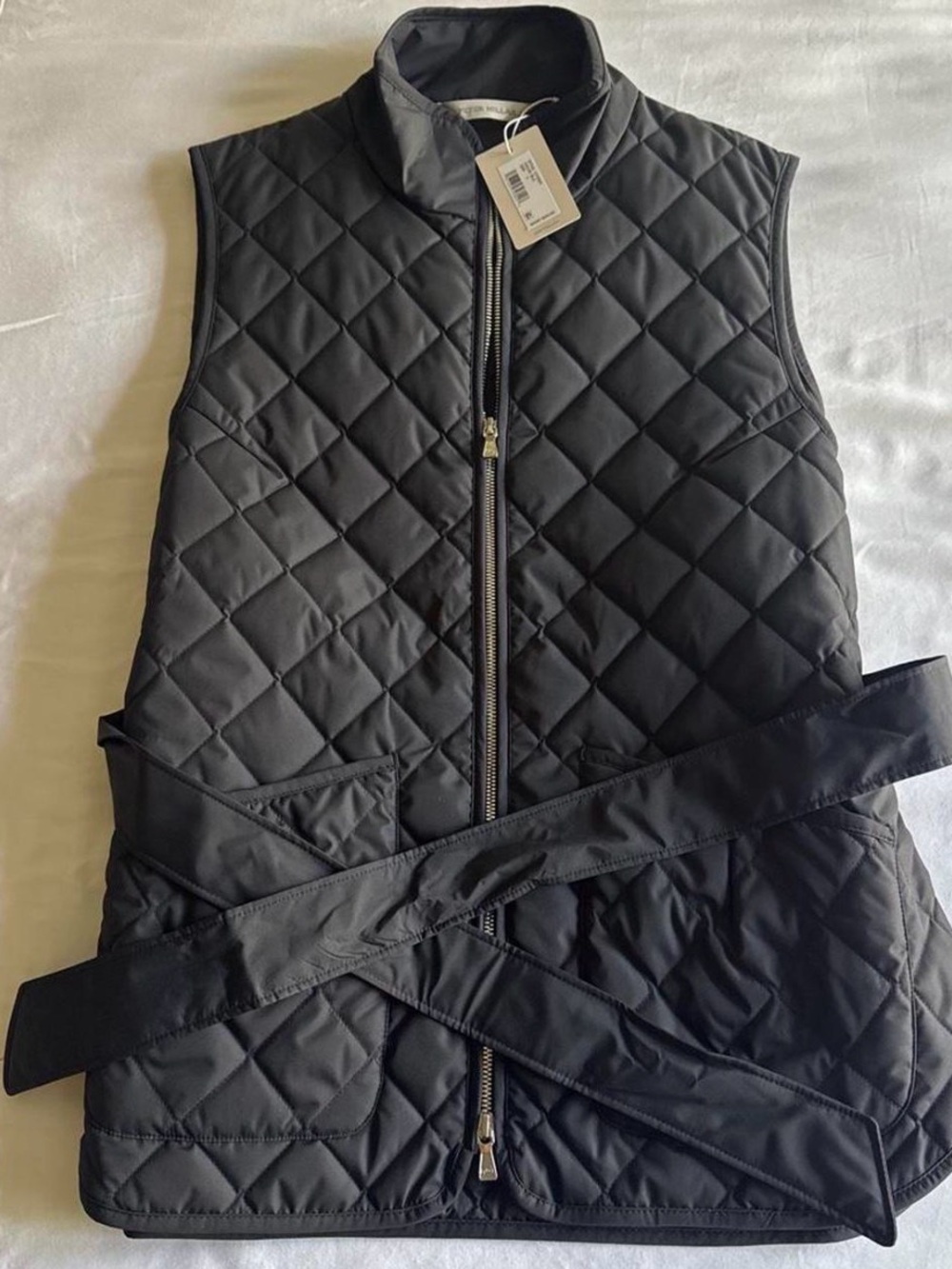 Peter Millar Black Quilted Sleeveless Belted Vest